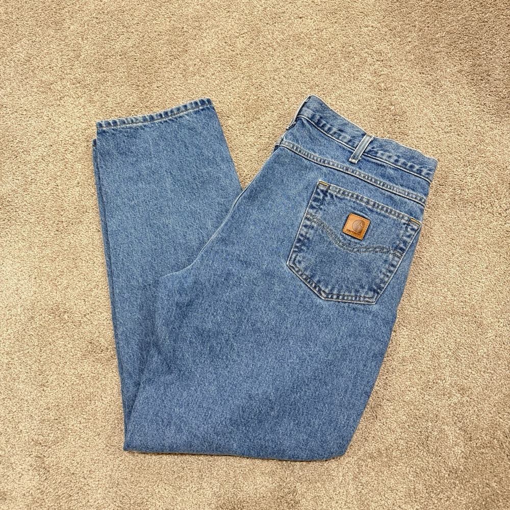 Carhartt Jeans Mens 38x32 Blue Relaxed Fit Straight Leg Denim Workwear B17 STW